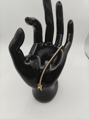 Gold and White Moissanite Crystal Tennis Bracelet - Women Jewelry